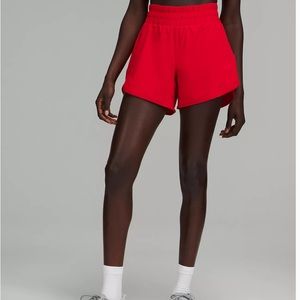 Lululemon NWT dark red track that mid rise shorts 5”, size 4